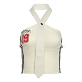 Fongt 2024 Summer Women's Tie Design Hanging Letter Print Slim Vest-Outfit