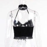 Dark Lace Lace Suede Sling Neck Top 2023 Winter Sexy Vest-Outfit