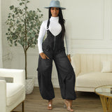 Fongt Women's Cowboy Straps Autumn And Winter Women's Street Casual Zippered Broad-Legged Trousers