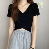 Fongt Summer New Design Cross Versatile Show Slim Short-Sleeve T-Shirt Korean Version Short Pure Color Jacket