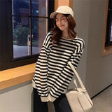 new cotton Oversize Hoodies Women O-Neck stripe Leisure Simple Korean Pullovers femme Kpop black thin Sweatshirts