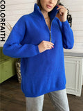 New 2022 Pullover Turtleneck Fashionable Zipper Autumn Winter Women's Klein Blue Oversized Sweaters Tops