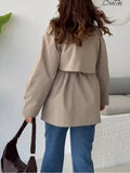 Fongt Women's Long-Sleeved Solid Color Tie Button Stormcoat