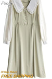 Spring Summer New Peter Pan Collar Vintage Little Dress Long Sleeve Sweet Style Dress