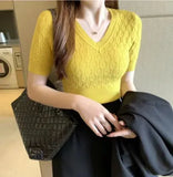 Fongt Summer V V Sweater Women's Jacket New Korean Version Of The Knitted Shirt Inside The Knitted Shirt
