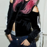 Sense Parallel Bars Striped Bow Tie Empty Spice Girl Short-Style Zipper High-Necked Sweater Jacket-Outfit