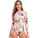 Printed Conjoined Conservative Surf Swimsuit 2025 New Small Fresh Long-Sleeved Sports