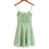 Trendy Women's Dress In Spring And Summer French Retro Pastoral Style Green Background Small Broken Flower Holiday Leisure Sling Dress-Outfit
