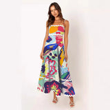 Fongt Summer New Solid Color Lace Stitching With Elegant Strapless Oversized Hem Dress-88106-Outfit