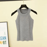 Women Slim Knitting Halter Camisole Tops Female Bodycon Knitted Tanks Sleeveless Basic Solid T shirts 8017-Outfit