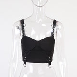 Dark Grunge Punk Black Harajuku Summer Camis Women Mall Gothic Slim Crop Tops Emo Chain Patchwork Backless Sexy