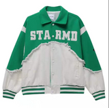 Embroidery Patchwork Denim Varsity Jacket-Outfit