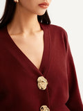 Fongt Women's V-Neck Button Knitted Knitted Sweater