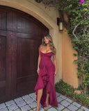 Irregular Ruffles Hem Strap Midi Dress-Outfit