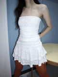 Fongt Romantic Sexy Lace Shoulder Corset Dress Niche Design Thin Cash Short Cake Skirt