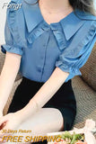 Fashion New Petal Sleeve Solid Color Single Breasted Blouses 2023 Summer Peter Pan Collar Chic Top office lady Shirt