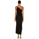 Green Contrast Black Slit Midi Dress-Outfit