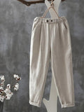 Linen Women's Pants High Waist Loose Harem Pants Casual Fashion Solid Ankle-Length Elastic Waist Women's Classic