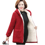 Middle-aged Elderly Women's Lamb Wool Coat 2023 New Winter Plus Velvet Cotton Jacket Loose Mid-length Female Hooded
