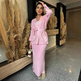 Fongt Knitted Knitted With Long Sleeve Open Shirt Two-Piece Set In The Long-Sleeved Skirt In The Autumn/Winter Of 2025