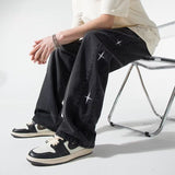 Fongt Industry Embroidered Jeans Men's Spring And Summer Trend Hop Hop Trousers Hip-Hop Loose Broad-Legged Trousers