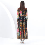 Fongt Elegant Court Style Positioning Print High-Necked Lantern Sleeves To Close Waist Dress Women's Spring Holiday Dress