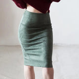 Fongt Skirt Solid Color Split Deer Skin Velvet Skirt High Purse Hip Thin Versatile Skirt-Outfit
