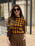 Brown N Yellow Diamond Printed Sweater-Outfit
