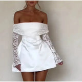 Lace Off-shoulder Patchwork Solid Mini Dress-Outfit