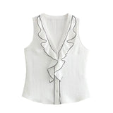 New Color Trim Laminated Sleeveless Blouse 3124575-Outfit
