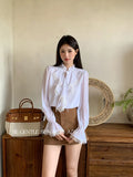 Fongt Xixi 2025 Autumn White Label Thousand Gold Lace Lace With Bottom Shirt Women's Long-Sleeved Top 89587