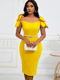 Fongt Women's Famous Temperament Three-Dimensional Flowers Elegant Banquet Dress Bag Hip Dress