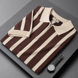 Fongt Summer Short-Sleeved Men's Korean Version Of Retro Striped Personality Zipper Half-Sleeved Knitted Shirt Casual T-Shirt Man's Tide