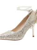Fongt Crystal High Heels With Skirt Bridesmaids Engaged Super Temperament Bridal Shoes Shiny High-Grade Sense French