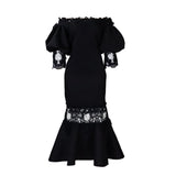 Fongt Women's Fashion Temperament Lace Side-Scaught Fishtail Party Dress Dress Dress Dress Dress
