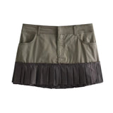 Decorative Trench Coat Fabric Coat 3067020 507 Spliced Wide Pleated Mini Skirt 4661403 Set-Outfit