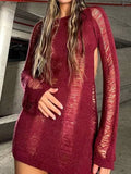 Backless Distressed Long Sleeve Party Mini Dress-Outfit
