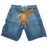 New Hip-Hop Funny One-Hand Pattern Printed Denim Shorts Men's High Street Fashion And Leisure-Outfit