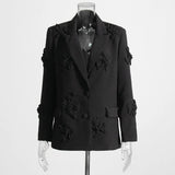 Trend Two-Piece 2025 New Suit Jacket + High-Waisted Micro-Screpe Trousers Three-Dimensional Flower Suit