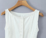 Buttoned Lace Trim Tank Top-Outfit