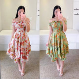 Fongt Ebay Dress Word Shoulder Irregular Shoulder Digital Print Long