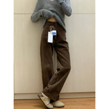 Fongt Wicked Broad Leg Pants Women Autumn And Winter Plus Velvet Narrow Version Of Straight Trousers Retro High-Rise Thin Trousers