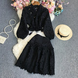 Pure Lace Long Sleeves + Half Skirt Suit-Outfit