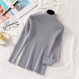 Autumn Women Pullover Sweater Half Turtleneck Long Sleeve Knitted Jumper Winter Elastic Solid Basic Ladies Blouse New