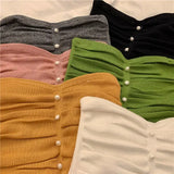 Red Chic Sexy Knitted Pearl Decorative Chest Vest Summer Folding Inside The Trim Bottom Wrapped