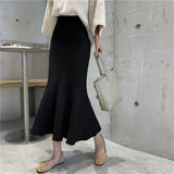 Style Autumn Knitted Mermaid Skirts Women High Waist Solid Wrap Hip Trumpet Skirt Faldas Mujer
