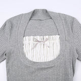 Patchwork Pleat Fungus He Long Sleeve Tee-Outfit