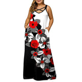 Fongt Summer Gradient Positioning Print V Neck Short Sleeve Large Size Pocket Dress