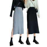 Campus Skirt New Black Open Fork Knitted Skirts In The Long High-Waisted A-Character Thin-Skinny Ass