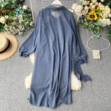 Shirt Female Designer Feel Minority Pleated Lotus Leaf Ribbon Loose Medium And Long Style Chiffon Dress Trend-Outfit